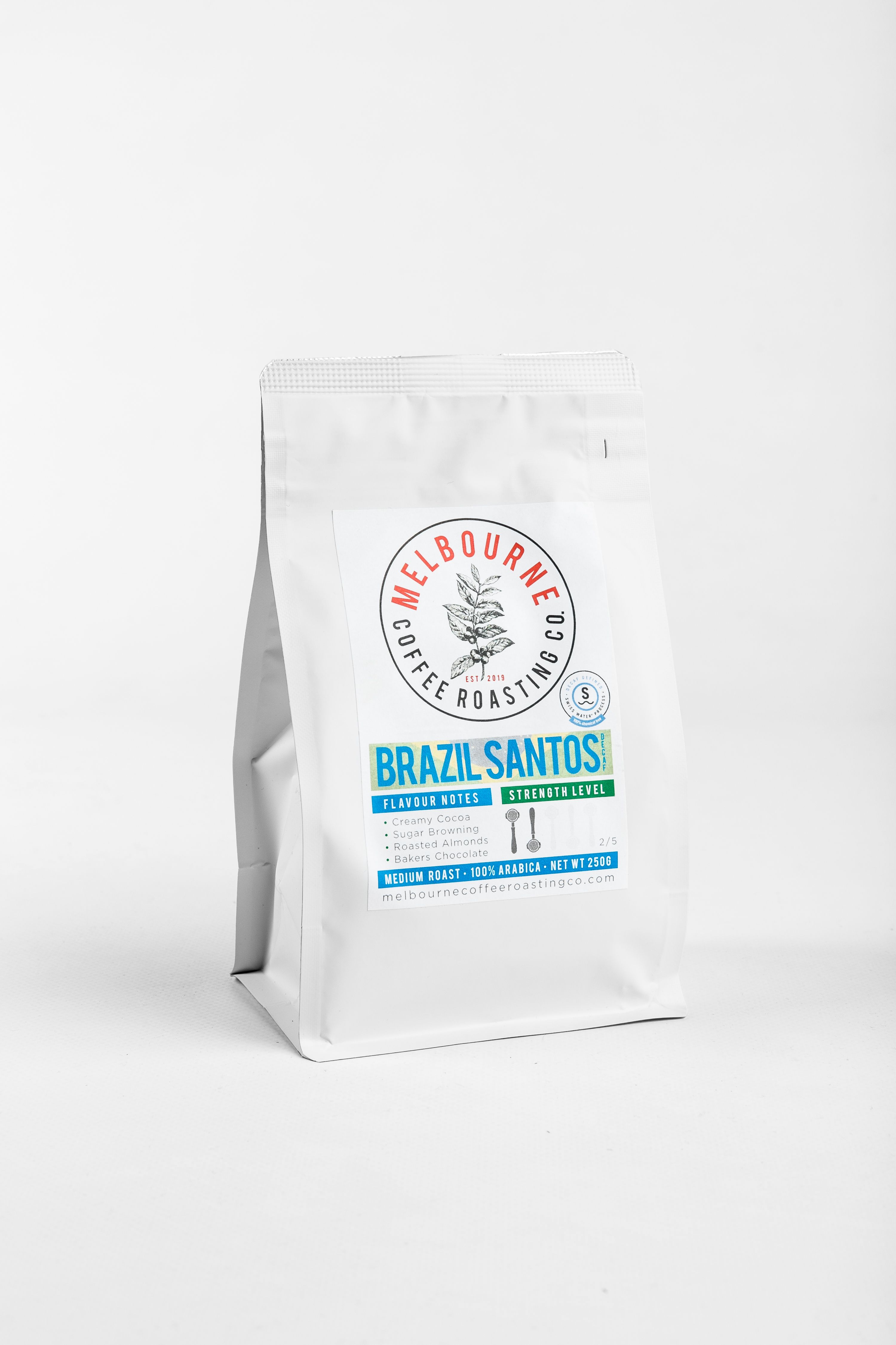 Decaf - Brazil Santos - Swiss Wash Process, photographed by Melbourne Coffee Roasting Co